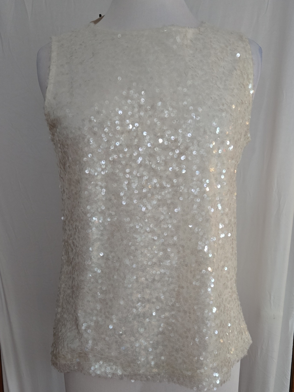 Talbots Sequin Shell Tank Top in White Size Medium NWT